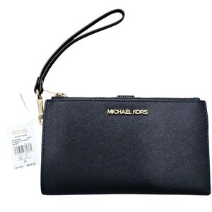 Michael Kors Black Jet Set Travel, LG Double Zip Wristlet Leather, New With Tags